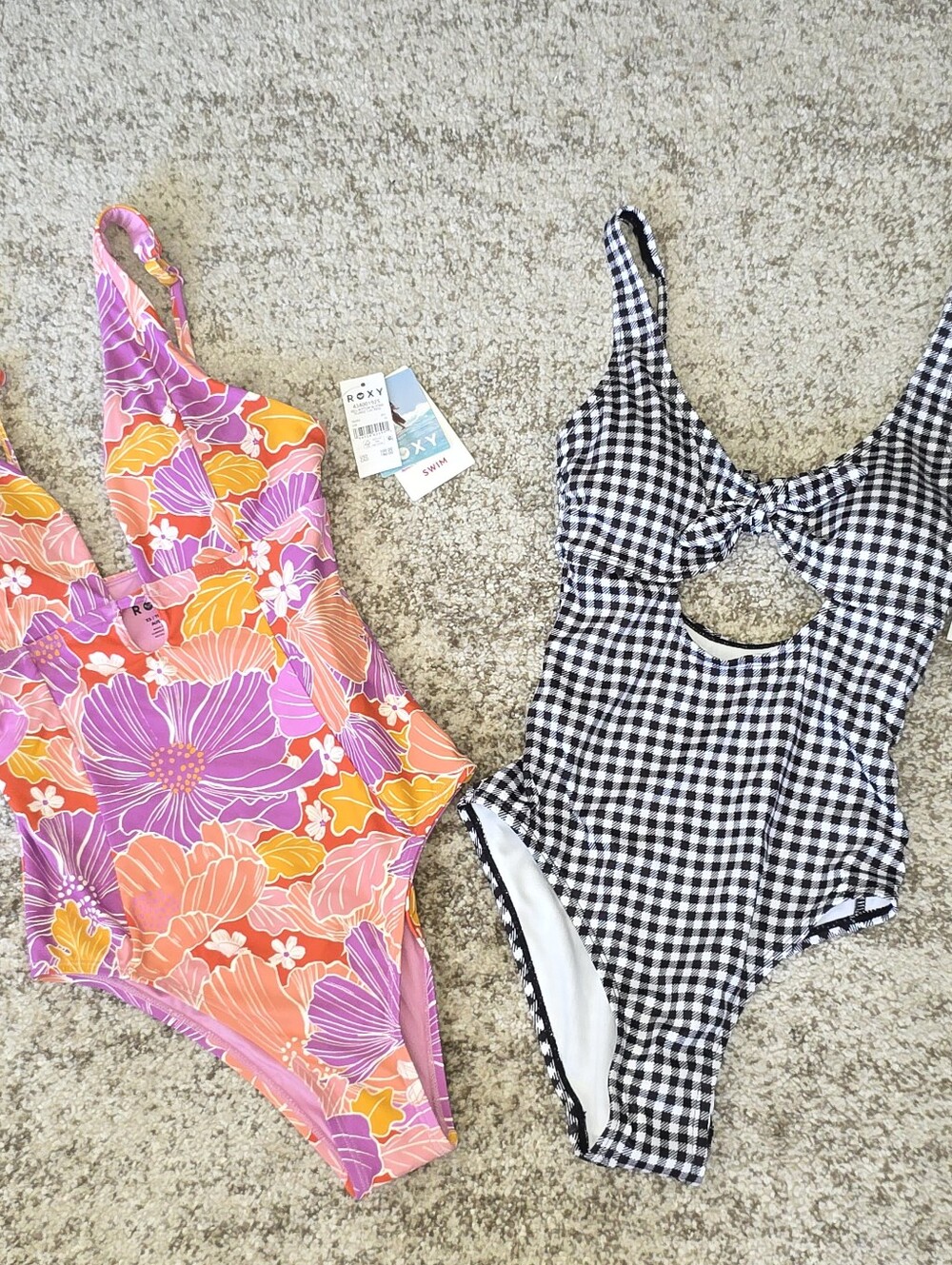 NWT Juniors Roxy Tropical Plunge Salt Cove Gingham Bathing Suit Sz XS Lot Of 2